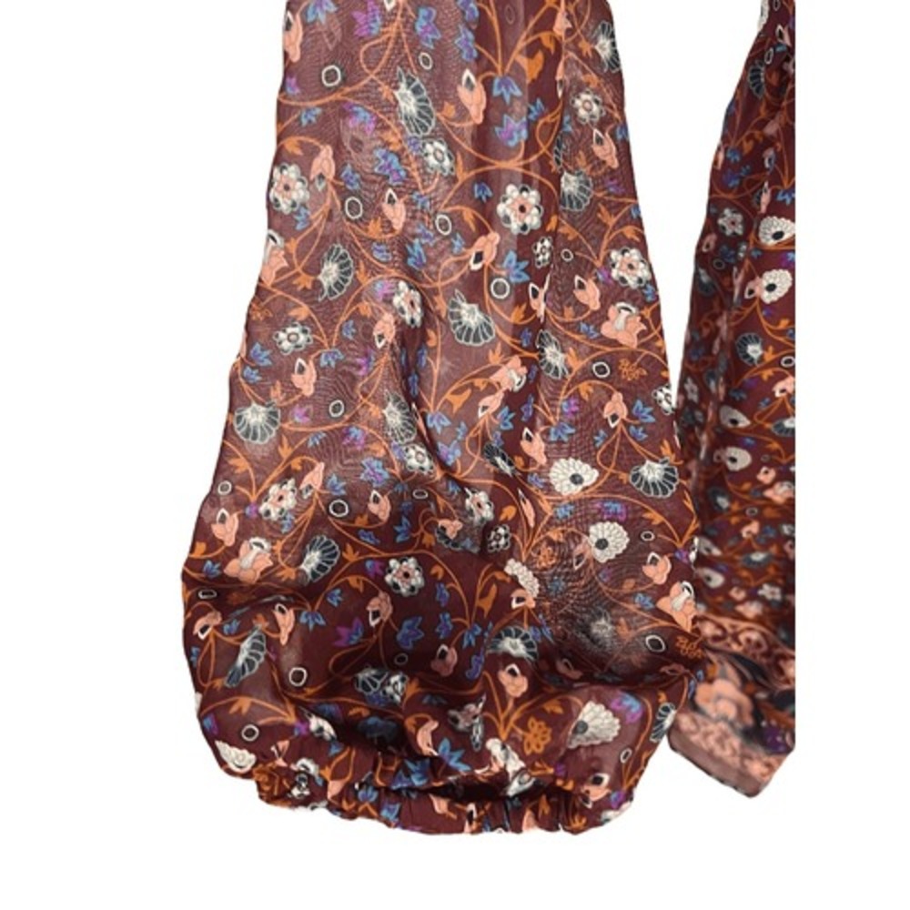 Mudd Medium Womens Floral Long Sleeve Burgundy Tunic‎ Mini Dress Bohemian Chic - Picture 5 of 9